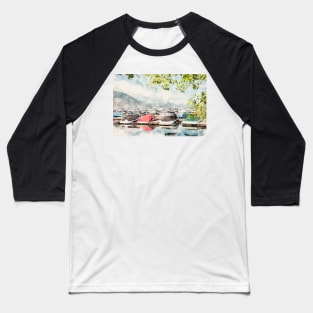 Watercolor Penticton Marina and Yacht Club Summertime View Baseball T-Shirt